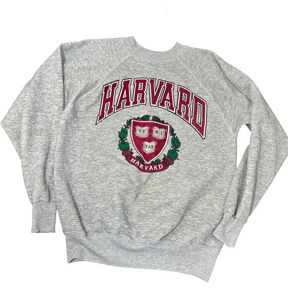 Vintage 80s Harvard Veritas Shield Grey Crewneck Sweatshirt Sz Large - Picture 1 of 10